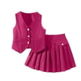 thumbnail image 4 of hengsof Children's Girl Summer 2 Piece Set Solid Color Sleeveless Button Vest and Pleated Skirt Set Fashionable Casual Set, 4 of 4