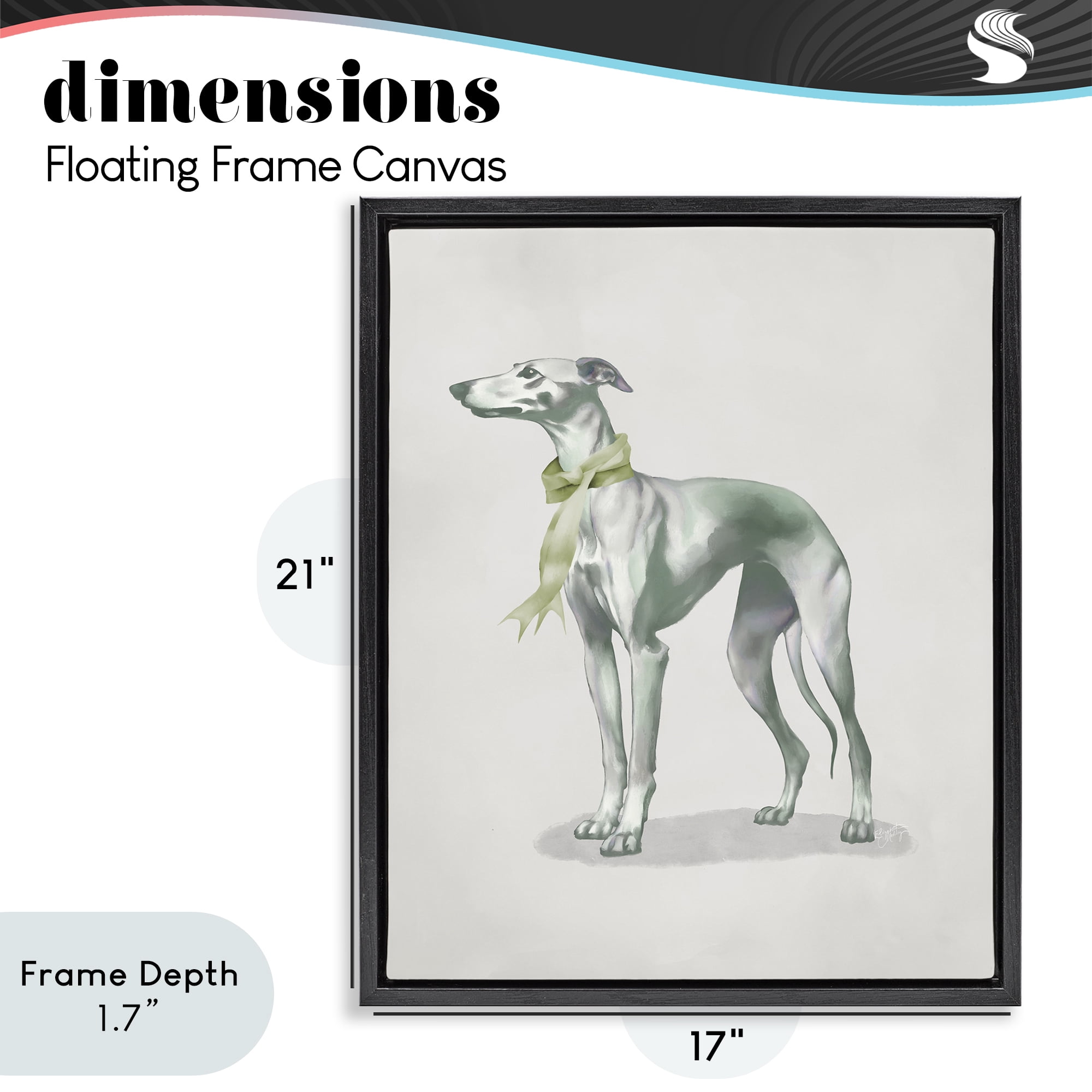 Stupell Industries Graceful Dog & Ribbon Black Framed Floater Canvas Wall Art, design by Elizabeth Medley
