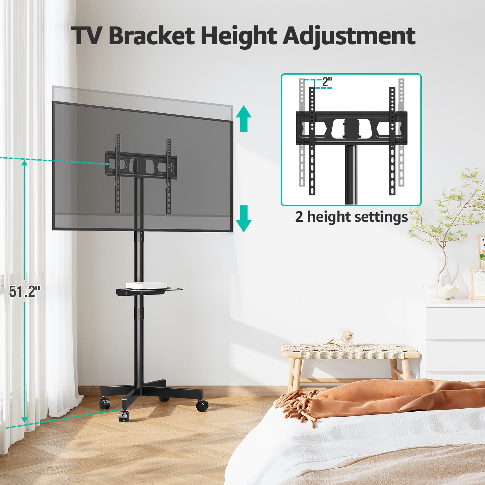 MOUNT PRO Mobile TV Stand, Rolling TV Cart for 23-60" TVs, Portable TV Floor Stand with Wheels,Adjustable Shelf & Tilt,Max VESA 400x400mm,up to 77 lbs