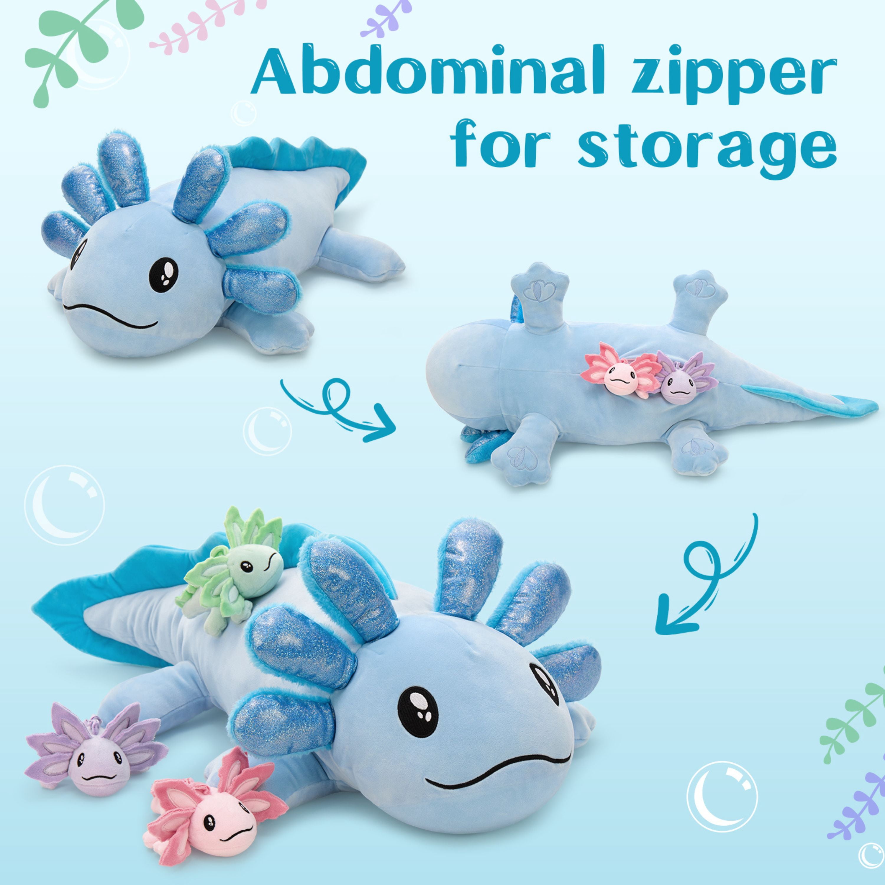 Tezituor 4Pcs Axolotl Stuffed Animal 32" Giant Axolotl Plush with 3 Babies Plush Toy