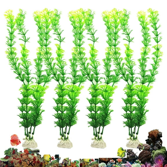 Aquarium 4 Pcs Plastic Plants, Artificial Plastic Long Fish Tank Plants Decoration Ornaments Safe for All Fish 12" Tall (Deep Green)