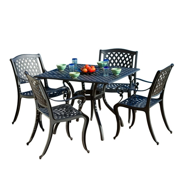 Gdf Studio Rialto 5 Piece Cast Aluminum Black Sand Outdoor Dining Set, How To Strip And Repaint Wrought Iron Furniture Philippines