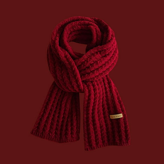 Red Scarf 2022 Women's New Year Red Fashion Winter Knitting Wool Warm Solid Scarf