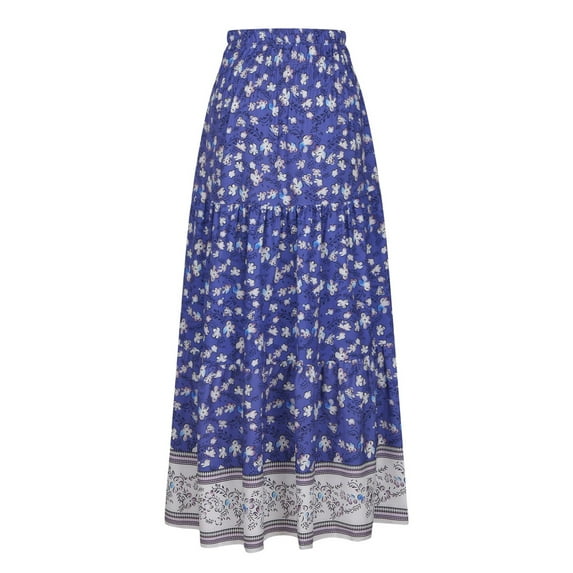 Sexy Dance Women Maxi Skirt Boho Long Skirts High Waist Bohemian Holiday Blue 3XL