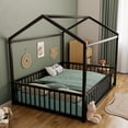 thumbnail image 2 of Euroco Metal Full Size Canopy Bed, Low Profile House Bed with Guardrails, Black, 2 of 10