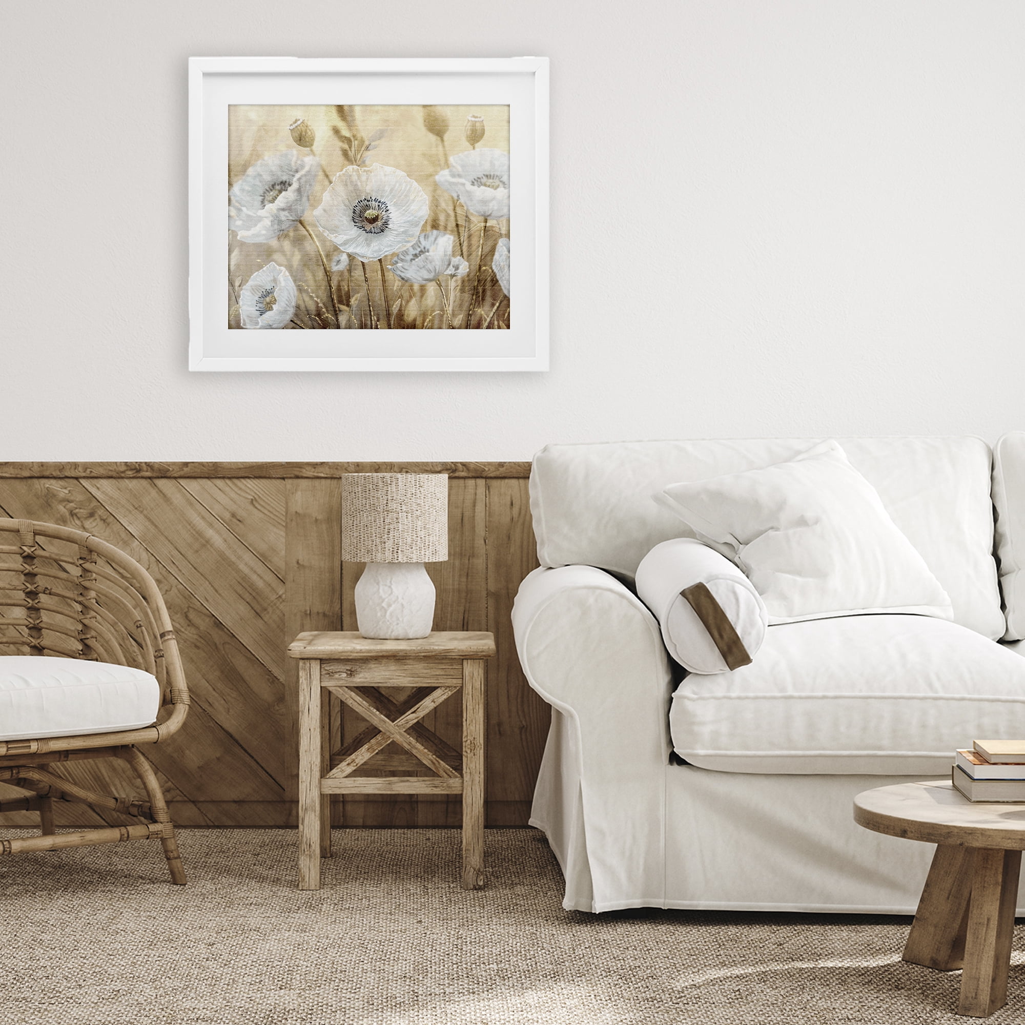 Stupell Industries White Poppies Beige Field White Framed Print Under Glass, design by Kim Allen