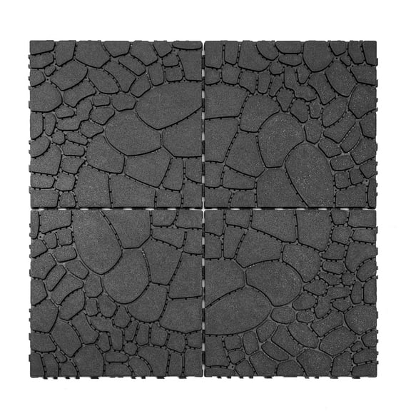 Anykoon 12"x12" Patio Deck Tiles,  44pcs DIY Module Interlocking Floor Tile,Easy and Quick Installation Court Tiles for Porch Poolside Balcony Backyard, New Stone texture, All Wheather,Dark  Grey