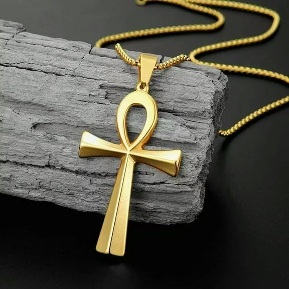 GKNET Gold Egyptian Ankh Cross Pendant Necklace Chain Men's Protection Delicate Jewelry Gift
