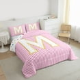 thumbnail image 4 of Feelyou Fashion Pink Stripes Bedding Comforter Set for Teen, Initial M Letter Twin Comforter Sets, Cute Princess Cartoon Reversible Bedding Set, Breathable Home Decor, 2pcs, 4 of 9