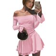 thumbnail image 1 of WILLBEST Vestidos Cortos Para Mujer Vestido Mini Fruncido Con Hombros Descubiertos Para Mujer Vestido Corto Ajustado Belleza De Manga Larga Con Volantes En Capas Y Fluido Para Otoño 291, 1 of 3