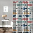 thumbnail image 2 of Orinice  Fish Shower Curtain Nautical Beach Fishing Designer Boys Kids Teen Navy White Coastal Beachy Theme Ocean Sea Lake Blue Red Green Gray Yellow Home Bathroom Decor Bathtub Set,  69x72, 2 of 7