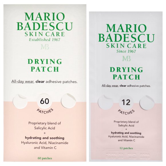 Mario Badescu Drying Patch Blemish Covering, Invisible Spot Treatment, Absorbing All Day Polymer Adhesion with Vitamin C, Vegan & Cruelty Free, Strong Hold (60 Patches, 12mm), Clear