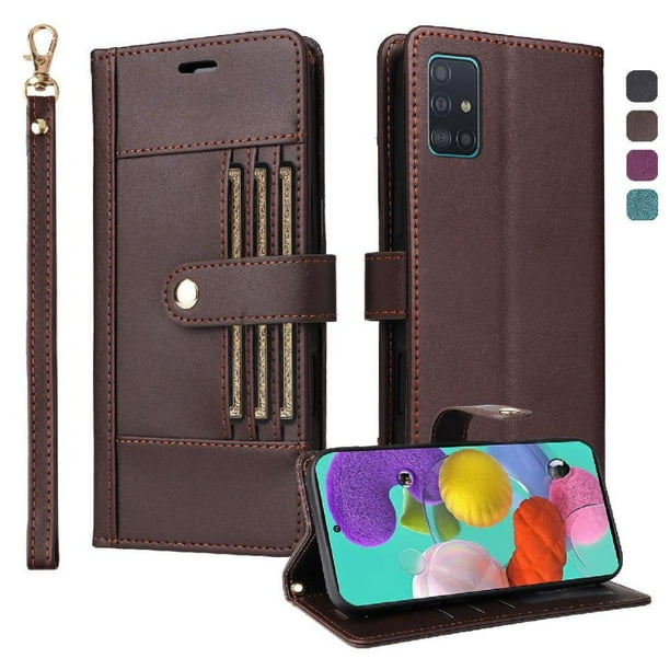 FOXDOCK Funda tipo Cartera para Samsung Galaxy A51 4G – Cubierta de Cuero PU con Múltiples Ranuras, Bolsillo para Efectivo y Correa de Muñeca