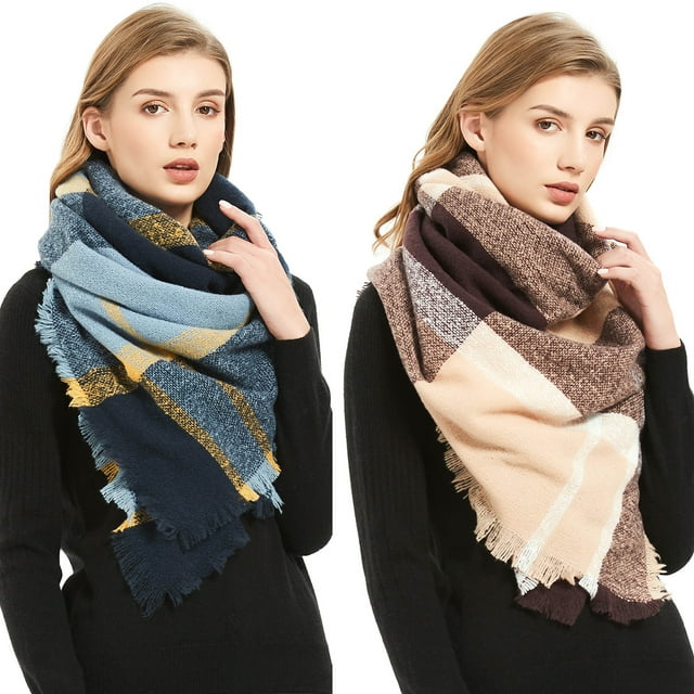 Foulard Femme Automne Hiver Carré à Carreaux Long Châle Bandana Cache-Cou Couverture