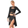 thumbnail image 4 of iEFiEL Womens Modern Lyrical Dance Costume Latin Performance Outfit Long Sleeve Crop Top with Split Tassel Skirt Black XXL, 4 of 7