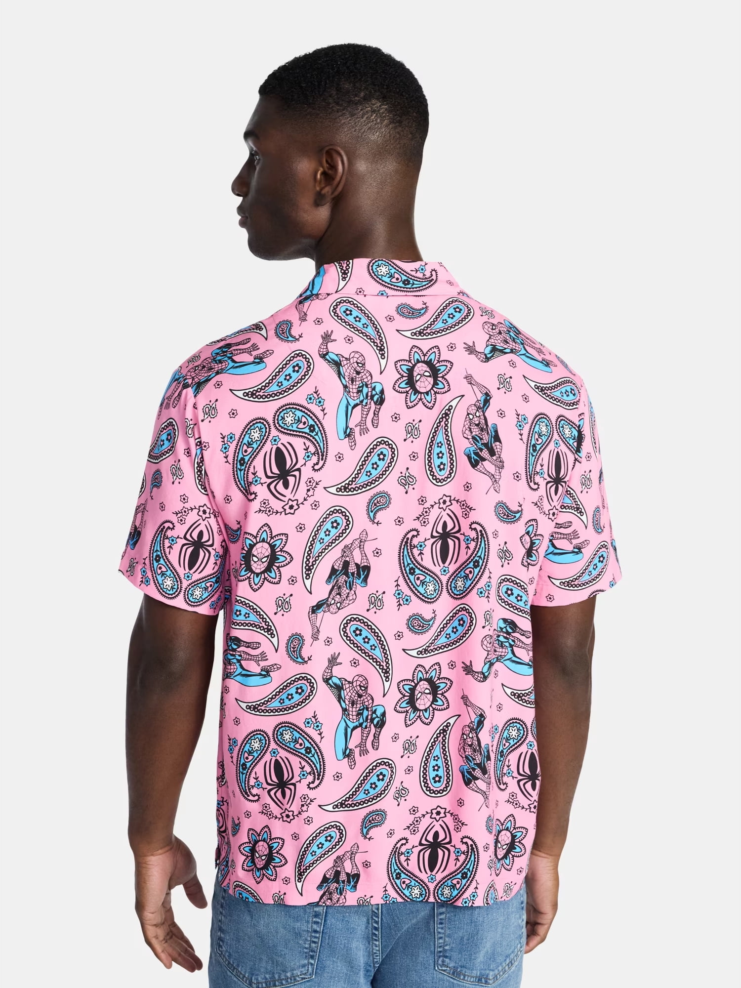 Spider-Man, Men's & Big Men's Graphic Button-Up Shirt, Paisley Peter, Sizes S-3XL