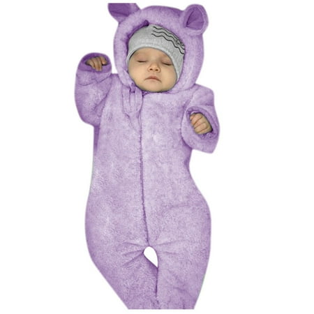 

nsendm Summer Romper Baby Coat Ears Romper Jumpsuit Boy Bear Hooded Girl Musically Shirts for Boys Purple 3-6 Months