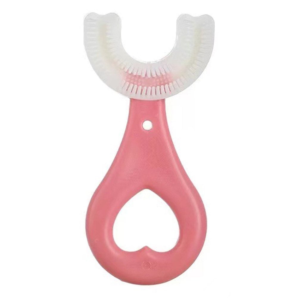 OUSITAID Silicone U-Shaped Baby Toothbrush Cartoon Children Teeth for Cleaning Oral Care(Pink Heart-Shaped Handle)