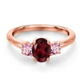 thumbnail image 3 of Gem Stone King 18K Rose Gold Plated Silver Red Rhodolite Garnet and Pink Lab Grown Diamond Engagement Ring for Women | 1.26 Cttw | Oval 7X5MM | Gemstone January Birthstone | Size 5, 3 of 6