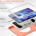 thumbnail image 6 of ELEHOLD Case for iPad Air (M2) 11 inch (2024) / iPad Air 4 & 5 10.9 Inch (2020/2022) / iPad Pro 11 2022, Military Grade Shockproof Silicone Protector with Pencil Holder+ Rotating Stand,Orange, 6 of 7