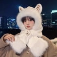 thumbnail image 2 of MIASHUI Hat for Women Winter Warm Thick Scarf Connected Two-Piece Set Ear Protection Hat Cold Protection Scarf White, 2 of 3