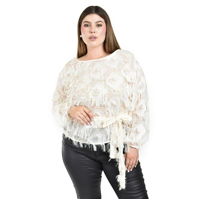Blusa con diseño texturizado Roman Fashion / Tallas Extras, 5105 (Blanco) blanco 42