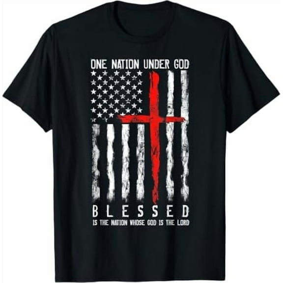 One Nation Under God Flag 4th of July Patriotic Christian T-Shirt USA American Flag Shirt Independence Day Freedom Tee