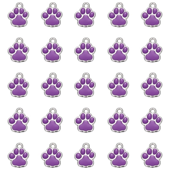 Uxcell Enamel Paw Print Charm, Dog Paw Footprint Charms Cute Pet Animal Print Pendants Cat Beads (40Pcs, Metal, Purple/White) for DIY Pet Collar Necklace Bracelet Craft Jewelry Making