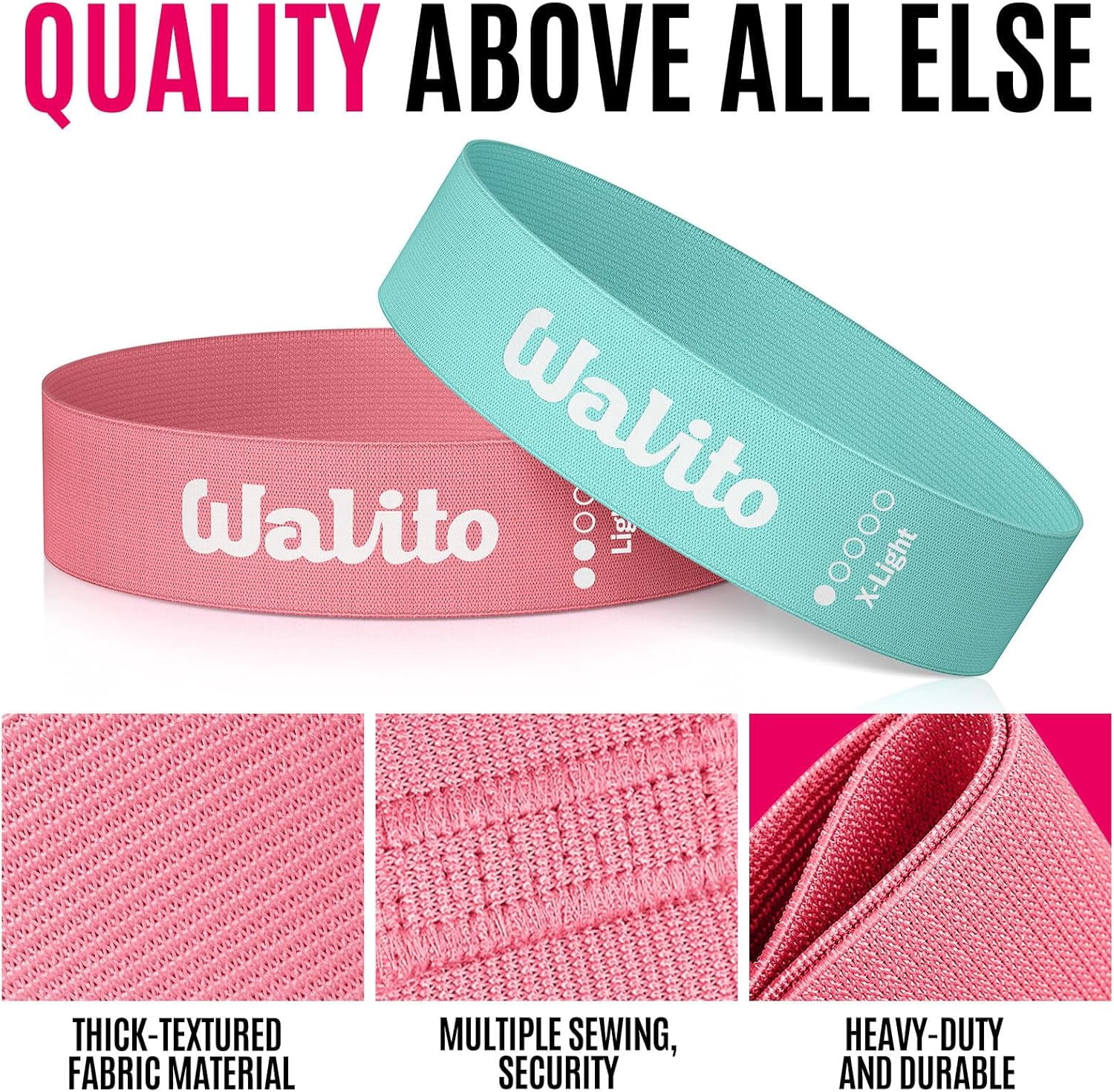 JJEAN-Fabric Resistance Bands for Working Out - Booty Bands for Legs -Glutes Training for Women and Men - Exercise Bands for Squats, Yoga, Physical Therapy -Home Gym Fitness