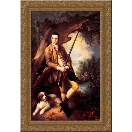 Amber Springs Santa William Poyntz of Midgham and his Dog Amber 24x18 Gold Ornate Wood Framed Canvas Art by Thomas Gainsborough ()