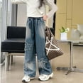 thumbnail image 6 of KAOOCXU Versatile Trousers For Girl Star Patchwork Medium And Large Age Child Y2K Straight Leg Baggy Jean High Waisted Stylish Wide Leg Pants Leisure Ye-Catching Preppy Daily Wear, 6 of 7