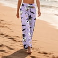 thumbnail image 4 of Domzest Womens Halloween Pajama Pants Wide Leg Pumpkin Ghost Bat Print Pajama Bottoms Drawstring Elastic Waisted Cute Pj Bottoms Purple XXL, 4 of 6