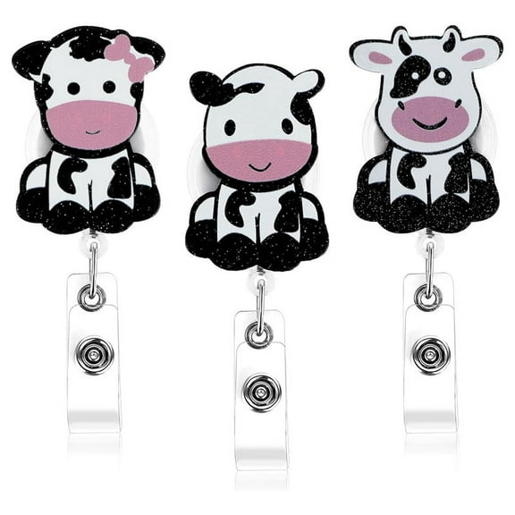 3PCS Cow Badge Reel Clips, Retractable Holder