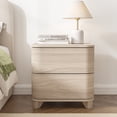 thumbnail image 4 of Swedhaus 19.6 Inch Modern Light Oak Nightstand with 2 Curved Drawers, Minimalist Handleless Push-to-Open Bedside Table with Rounded Edges, Wood Grain End Table for Bedroom and Living Room, 4 of 10