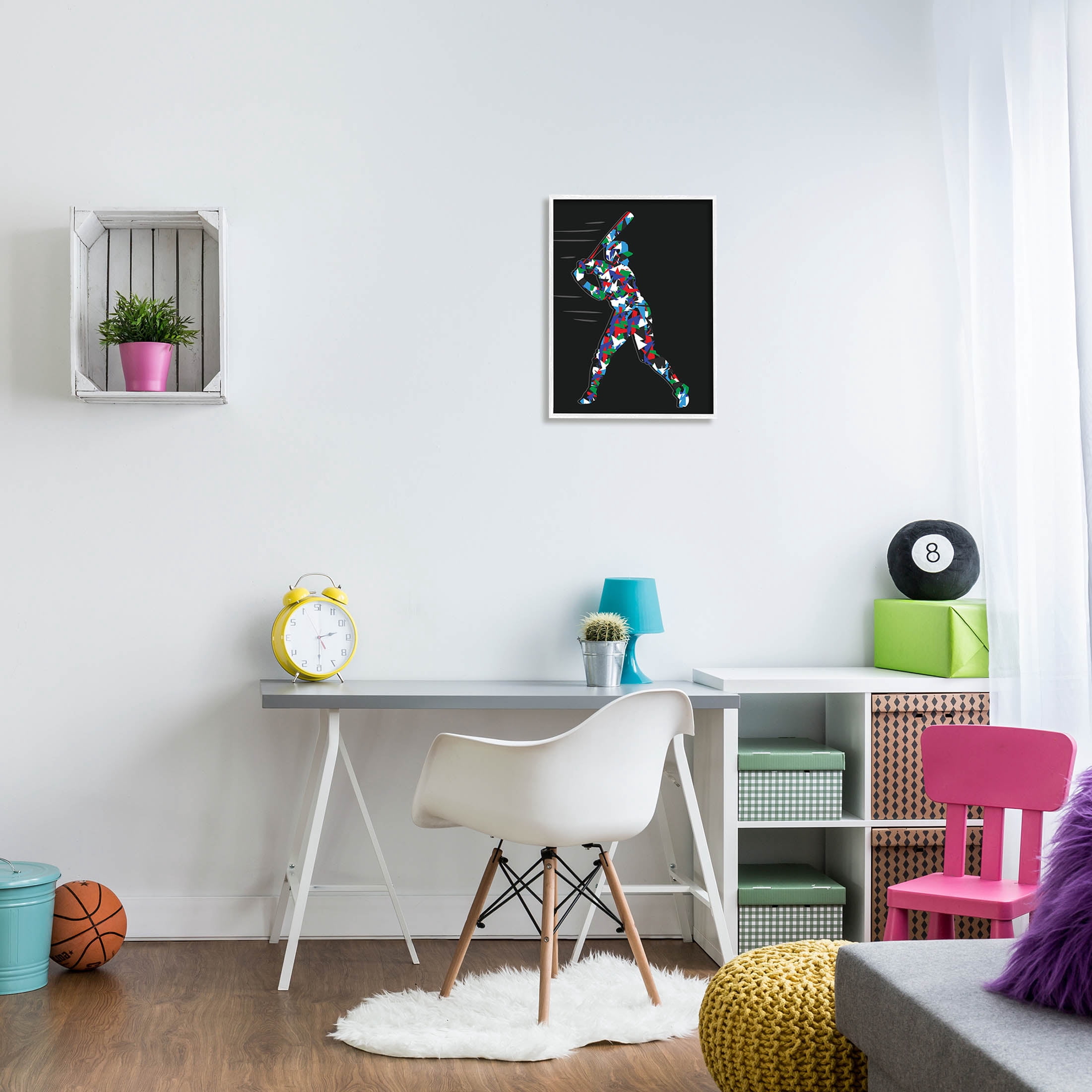 Stupell Industries Baseball Player Abstract Swing Graphic Art White Framed Art Print Wall Art, Design by Arrolynn Weiderhold
