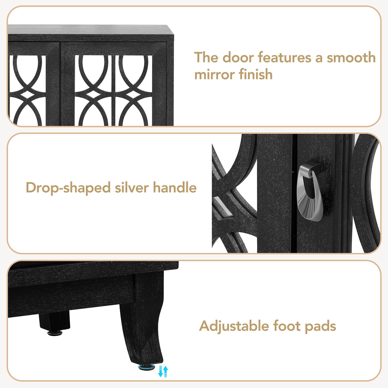 Kadyn Sideboard with Glass Doors, Accent Storage Cabinet with 3 Door, Sideboard Buffet Cabinet for Hallway, Black