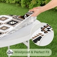 thumbnail image 5 of 44in Round Tablecloth with Elastic Edge, Waterproof Fitted Table Cover for 36-44" Tables, Boho Theme Polyester Reusable Table Cloths Wipe Clean for Picnic, Dining, Outdoor Use and Party Decor, 5 of 7