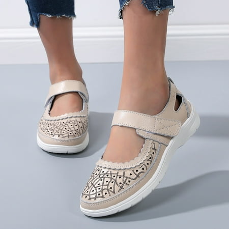 

Cathalem Women Sandals Comfortable Casual Cow Leather Hollowed Out Mother Shoes Hole Type Sandals Women Boots Low Heel for Winter Khaki 8