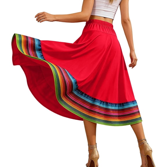 Iyufng Women's Skirts Long Elastic Waist Ethnic Dance Skirt