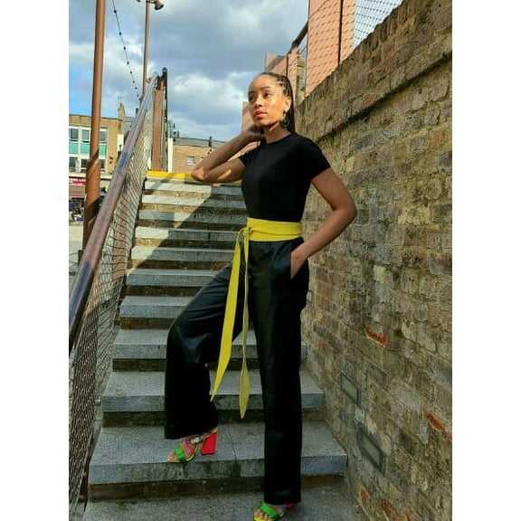 Leather brass buckle obi belt, leather wrap belt, plus size belt, Christmas gift, gifts for her, long wide belt YELLOW - Gitas Portal