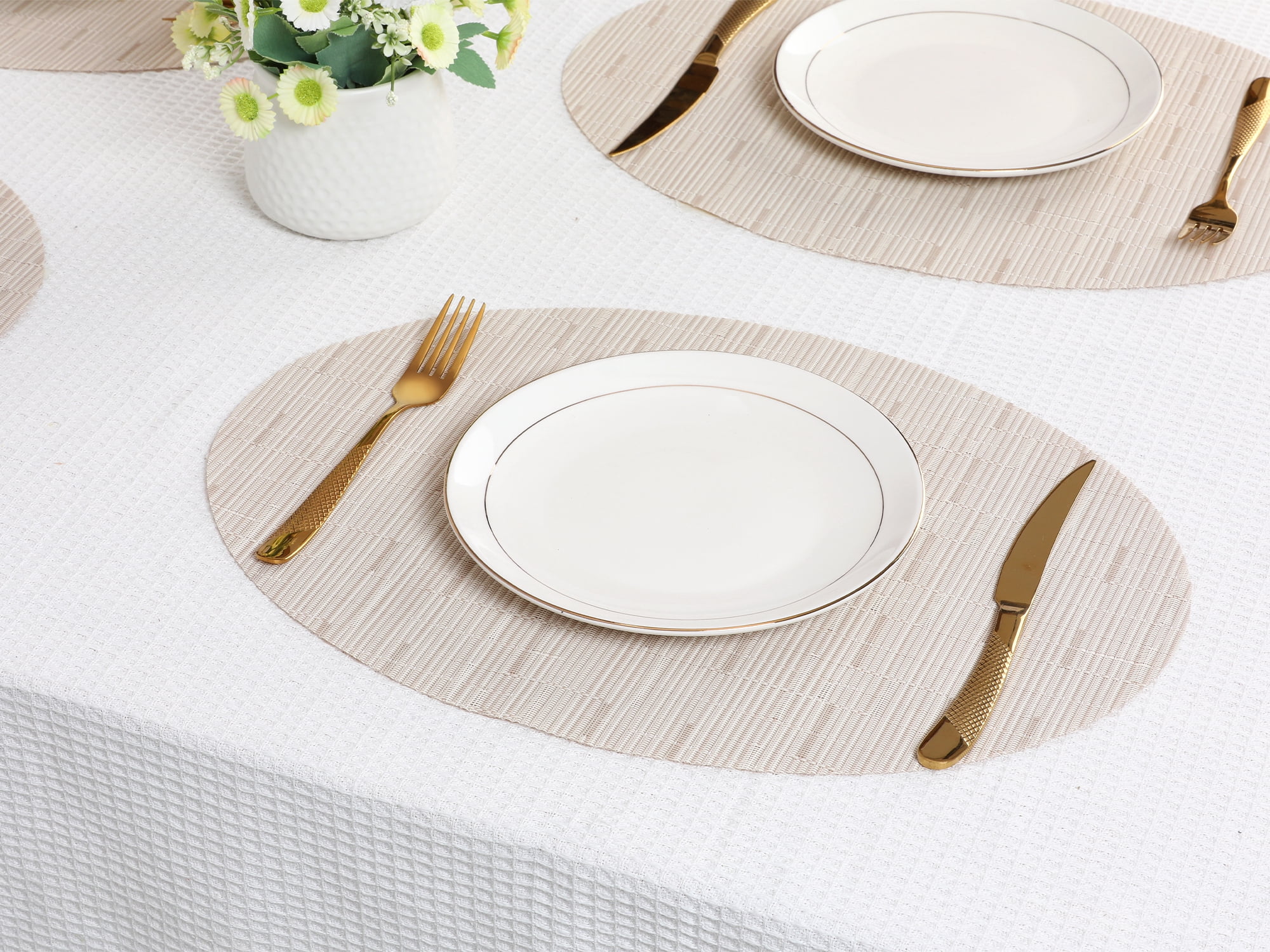 REGALWOVEN Placemats Set of 6 Oval Placemats for Kitchen Dining Table Decor Table Placemats Wipeable Table Mat Beige 18*12.5Inch