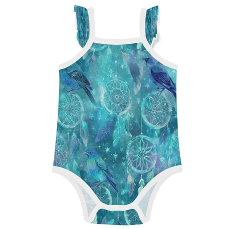 TTYFWHD Infant Toddler Baby Girl Romper Dreamcatchers and Birds Ruffle Sleeveless Cotton Summer One Piece Bodysuit 3-24M