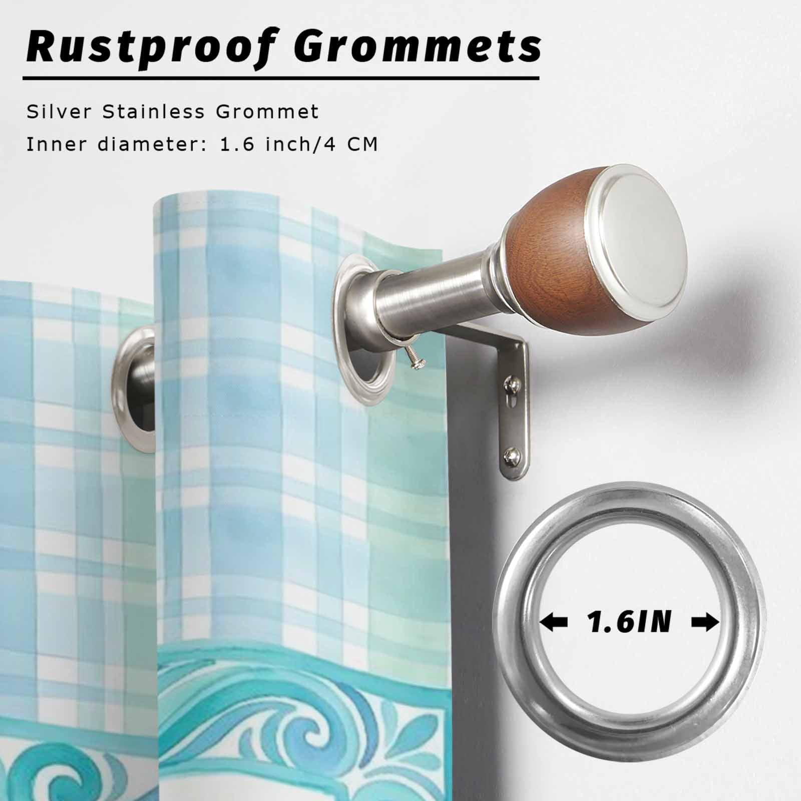 Summer Marine Life Outdoor Curtains for Patio, Watercolor Starfish Green Blue Border Plaid Sunshade Privacy Drapes Grommet Waterproof Outside Curtains for Porch/Cabana/Balcony 54"x 108", 1 Panel