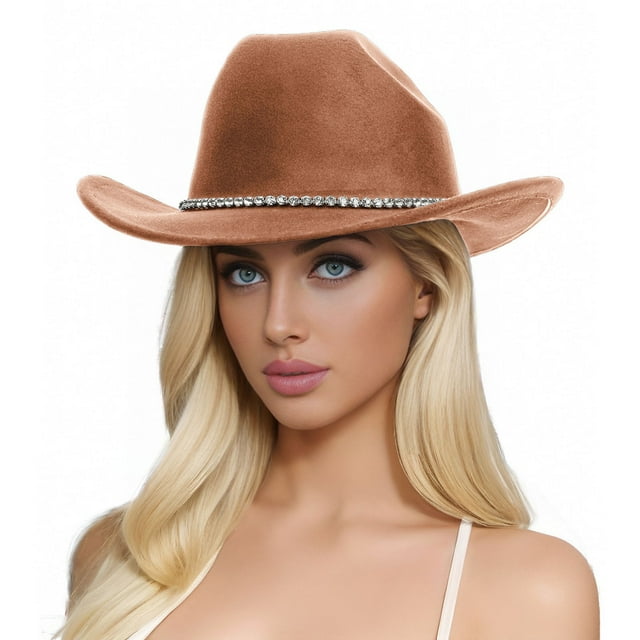 Aocisk Glitter Silver Black Cowboy Sun Hat For Women Western Sparkly Rhinestone Design Brown One Size