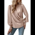 thumbnail image 2 of Camisa Elegante de Color Liso con Escote en V y Mangas Farol para Mujer Albaricoque M, 2 of 9