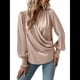 thumbnail image 2 of Camisa Elegante de Color Liso con Escote en V y Mangas Farol para Mujer Albaricoque L, 2 of 9