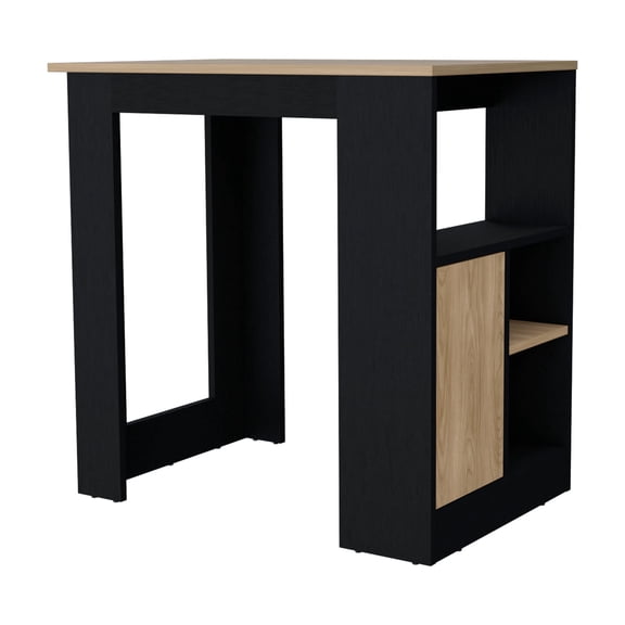 Kitchen Island Furniture Black and Natural Oak 1-Door Kitchen Island with Open Storage,Dining Kitchen Carts