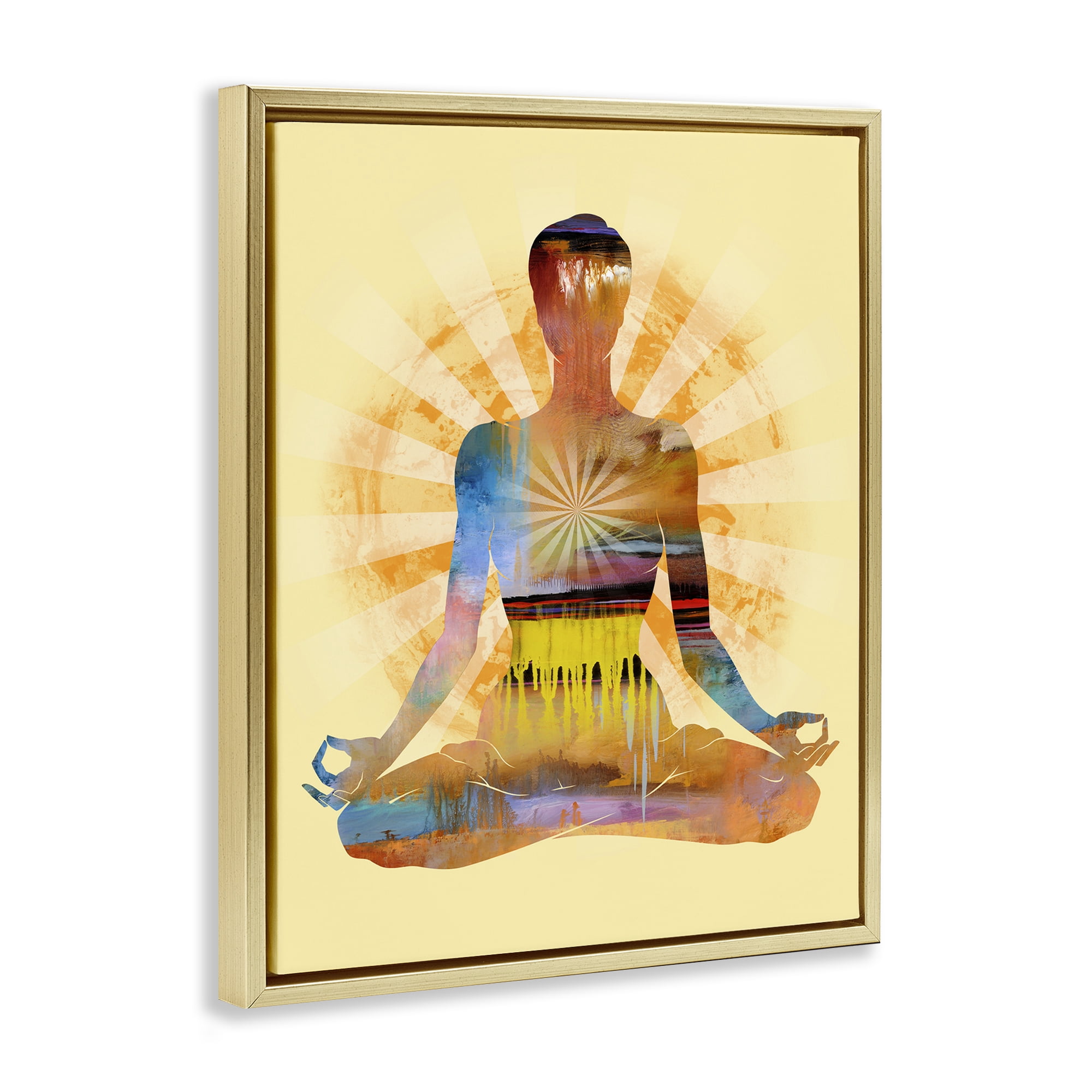 Stupell Industries Mindful Meditation Pose People Painting Gold Floater Framed Canvas Art Print Wall Art, 17 x 21
