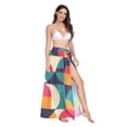 thumbnail image 2 of FORMRS Womens Long Sarong Beach Wrap Semi-Sheer Bikini Skirt Bathing Swimsuit Cover Up, Retro Geometric, 2 of 7