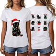 thumbnail image 2 of Frostluinai Christmas Cats Shirts for Women Crew Neck Short Sleeve Funny Xmas Party Tee Shirt Daily Walking Casual Tops S-3XL, 2 of 6